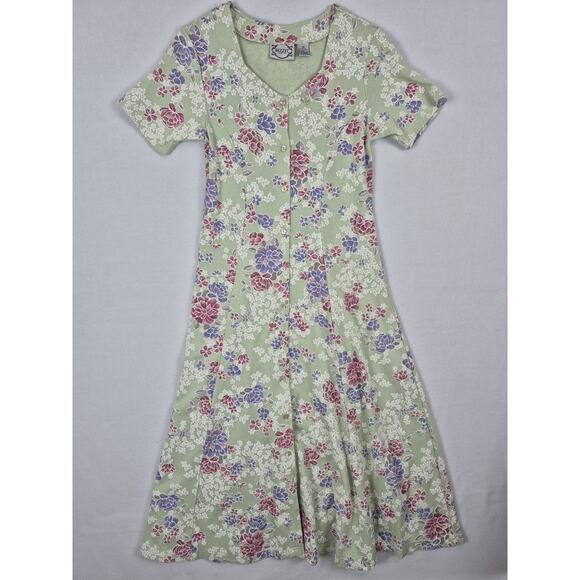 Bizzit Collection Vintage 90s Floral Maxi Dress Green Lace Up Back - Picture 1 of 9